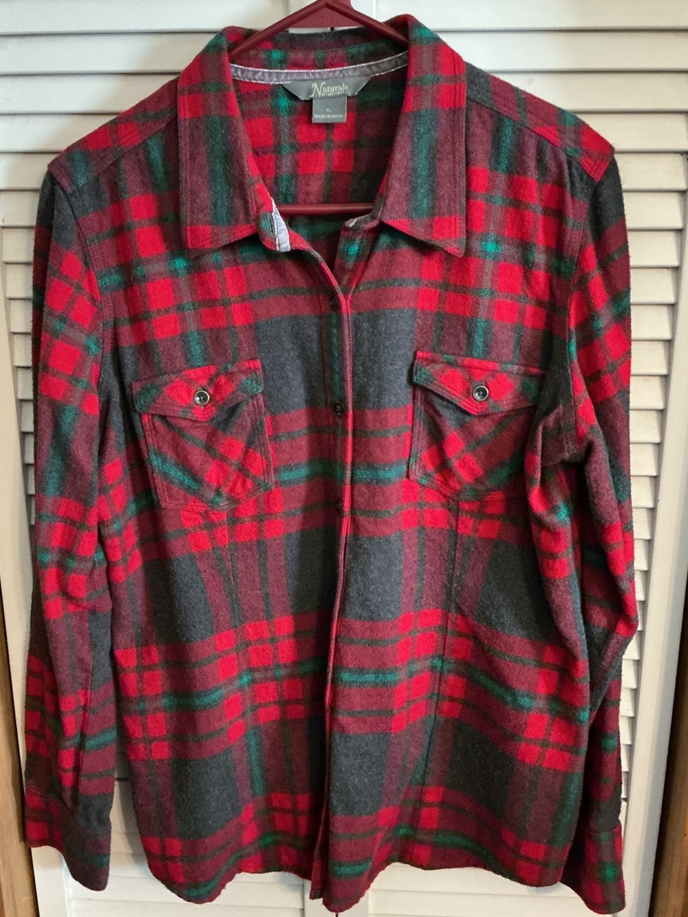 Natural Reflections Red, Gray & Green Plaid Button-Down Shirt Jacket